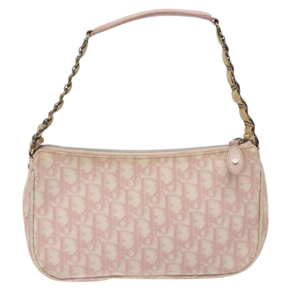 Christian Dior Trotter Canvas Romantic Chain Bag PVC Pink Silver Auth 124129 - Picture 2 of 16